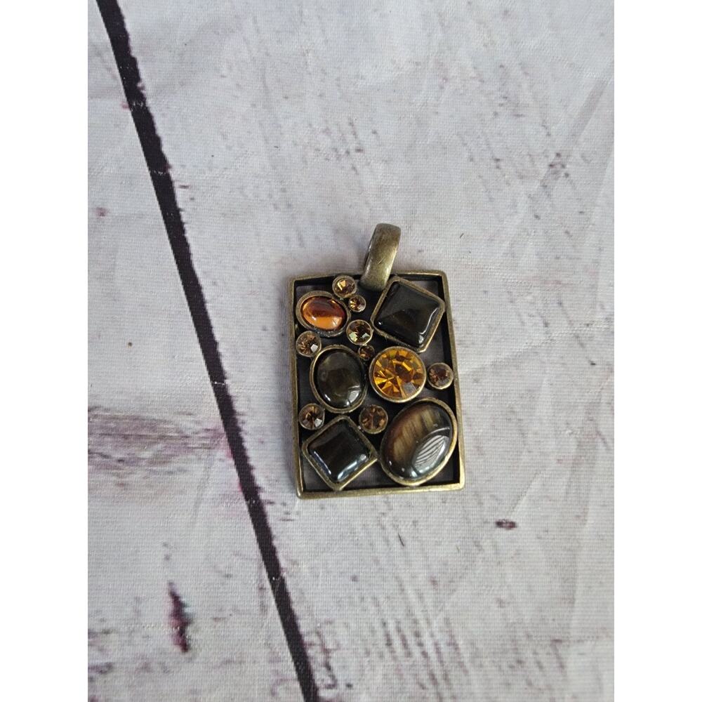 Park Lane Amber Stone Pendant Necklace Rectangle Jewelry Fall Colors